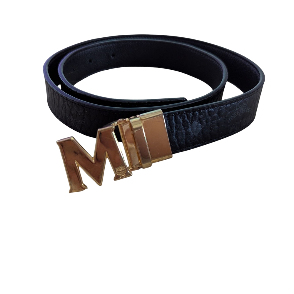 MCM black Reversible belt with gold M buckle